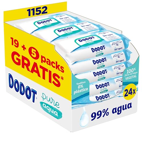 Dodot Toallitas Pure Aqua Para Bebé,1152 Toallitas (24 Packs de 48 Unidades),Ayuda A Restaurar El PH Natural De La Piel, 99% Agua, Sin plástico