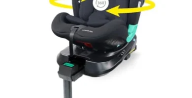 Silla de Coche Mobiclinic Kids 360º i-Size Isofix 0-12 Años - Giratoria, Reclinable, Arnés 5 Puntos, Pata de Seguridad, Negro
