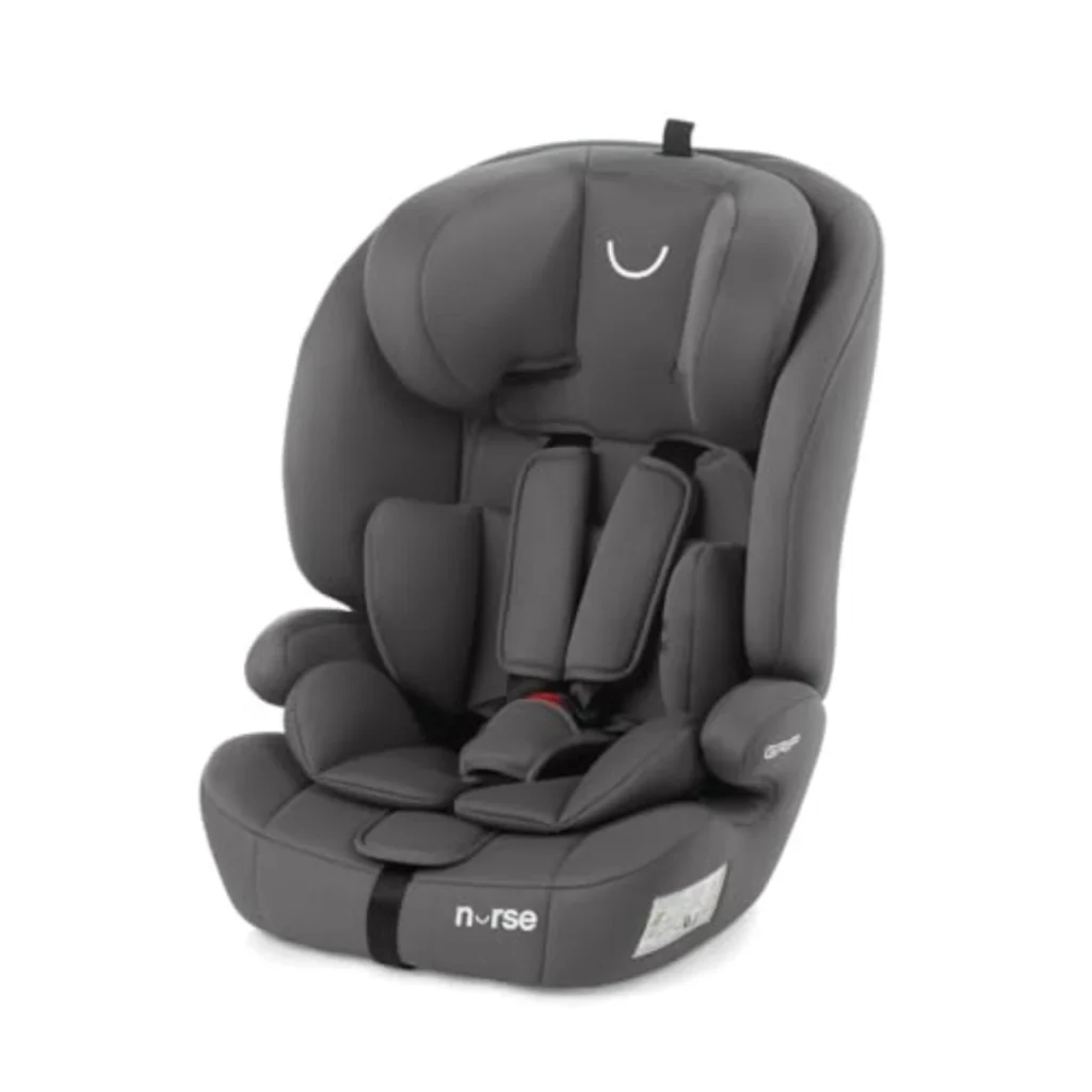 Silla de Coche iSize Nurse Grip para Niños 76-150 cm (2-12 Años), Sin Isofix, 9 Posiciones, Instalación con Cinturón, Gris Storm