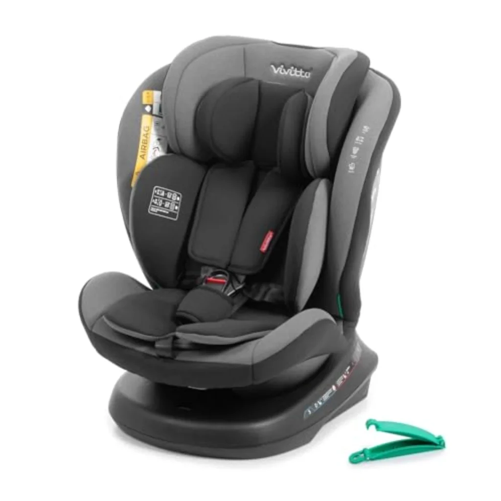 Silla de Coche VIVITTA SANNA 40-150cm sin Isofix – Grupo 0/1/2/3, Acontramarcha hasta 105cm, Reclinable, 5 Puntos, Testada en Motorland, Gris Ceniza