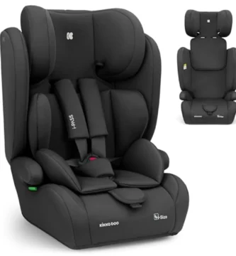 KikkaBoo i-Pass Silla de Coche Grupo 1/2/3 (9-36 kg) i-Size, 15 Meses a 12 Años, Reposacabezas Ajustable, Negro – Seguridad y Comodidad