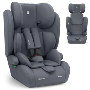 KikkaBoo i-Pass Silla de Coche Grupo 1/2/3 (9-36 kg) i-Size, 15 meses-12 años, Reposacabezas Ajustable, Arnés 5 Puntos, Gris