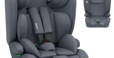 KikkaBoo i-Pass Silla de Coche Grupo 1/2/3 (9-36 kg) i-Size, 15 meses-12 años, Reposacabezas Ajustable, Arnés 5 Puntos, Gris