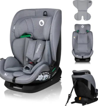 Silla de Coche Lionelio Lavender i-Size 76-150 cm - ISOFIX, Cinturón TT, 5 Niveles de Ajuste y Reposacabezas Regulable, Gris