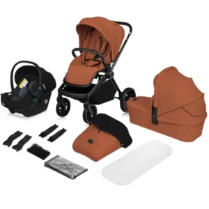 LIONELO MIKA PLUS Silla de Paseo 3 en 1 para Bebé 0-48 Meses con Capazo, Silla de Coche i-Size, Suspensión y Ruedas 360° - Brown
