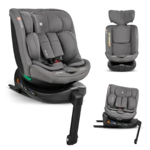 KikkaBoo i-Secure Silla de Coche i-Size 360° Grupo 0/1/2/3 (0-36 kg) - ISOFIX, Reclinable, Arnés 5 Puntos, Protección Lateral, Gris Claro