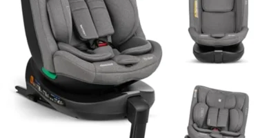 KikkaBoo i-Secure Silla de Coche i-Size 360° Grupo 0/1/2/3 (0-36 kg) - ISOFIX, Reclinable, Arnés 5 Puntos, Protección Lateral, Gris Claro