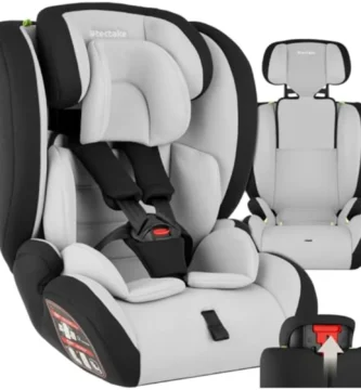 Silla de Coche i-Size (ECE R129) - Grupo 1/2/3 (15 meses-12 años) con Arnés 5 Puntos, Protección Lateral y Reposacabezas Ajustable - Gris/Negro