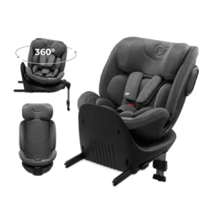 Kinderkraft XRIDER 2 i-Size Silla de Coche 360° Giratoria, 0-12 Años (40-150 cm), 5 Puntos, ISOFIX, Contramarcha, Gris - Máxima Seguridad