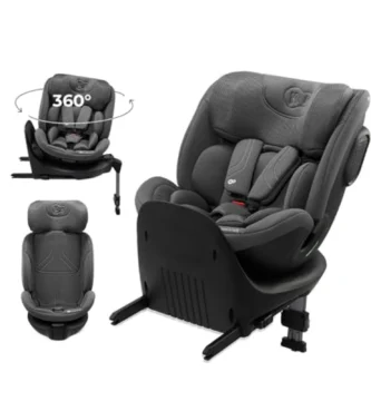 Kinderkraft XRIDER 2 i-Size Silla de Coche 360° Giratoria, 0-12 Años (40-150 cm), 5 Puntos, ISOFIX, Contramarcha, Gris - Máxima Seguridad