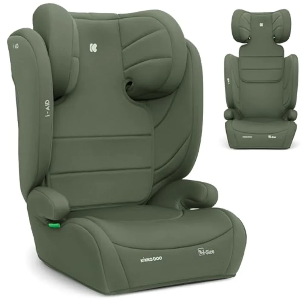 KikkaBoo i-Aid Silla Coche Grupo 2/3 i-Size (15-36 kg, 3.5-12 años) - Reposacabezas Ajustable, Tejido Transpirable, Fácil Instalación, Verde Militar