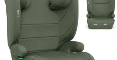KikkaBoo i-Aid Silla Coche Grupo 2/3 i-Size (15-36 kg, 3.5-12 años) - Reposacabezas Ajustable, Tejido Transpirable, Fácil Instalación, Verde Militar