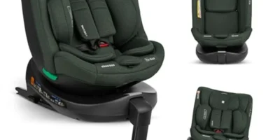 KikkaBoo Silla de Coche i-Size 360° Grupo 0/1/2/3 (0-36 kg) - ISOFIX, Reclinable, Arnés 5 Puntos, Protección Lateral, Verde Militar