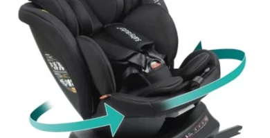 Babyauto Silla de Coche Rodia Plus i-Size 360° (0-36kg) – Giratoria, ISOFIX, A Contramarcha hasta 105 cm, Reclinable y Evolutiva – Black Embossed