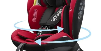 Reecle Silla de Coche I-Size 360° con ISOFIX, Grupo 0/1/2/3 (0-36 kg), Giratoria, Reclinable y Ajustable, Rojo