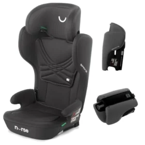 Silla de Coche i-Size Nurse Spring Plegable para Niños 4-12 Años (100-150 cm), Isofix, Reclinable, Portátil y Fácil Limpieza - Negro