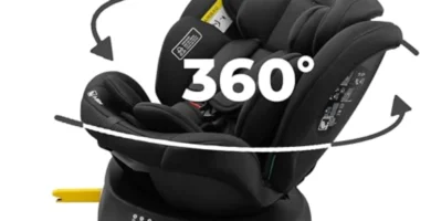 KidsZone Silla Coche Isofix 360° Grupo 0-1-2-3 (0-36kg) - Giratoria, Reclinable, i-Size, Protección Lateral, Memory Foam, Negro
