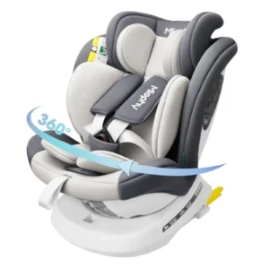 Miophy Silla de Coche i-Size Giratoria 360° Grupo 0+/1/2/3, Isofix, 0-12 Años (40-150 cm) - Gris Claro, Máxima Seguridad