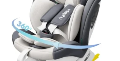 Miophy Silla de Coche i-Size Giratoria 360° Grupo 0+/1/2/3, Isofix, 0-12 Años (40-150 cm) - Gris Claro, Máxima Seguridad