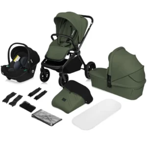 LIONELO MIKA PLUS 3 en 1 - Silla de Paseo Bebé 0-48 Meses, Capazo y Silla de Coche i-Size, Respaldo Ajustable, Suspensión, Ruedas 360°, Verde