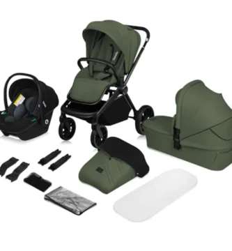 LIONELO MIKA PLUS 3 en 1 - Silla de Paseo Bebé 0-48 Meses, Capazo y Silla de Coche i-Size, Respaldo Ajustable, Suspensión, Ruedas 360°, Verde