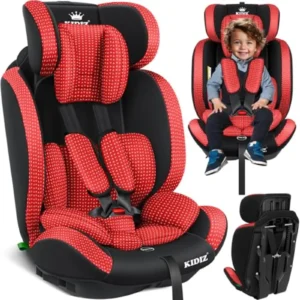 Silla de Coche KIDIZ® Grupo 1/2/3 (9-36kg) - Ajustable 1-12 Años, 5 Puntos, ECE R129/03, Rojo - Seguridad y Confort