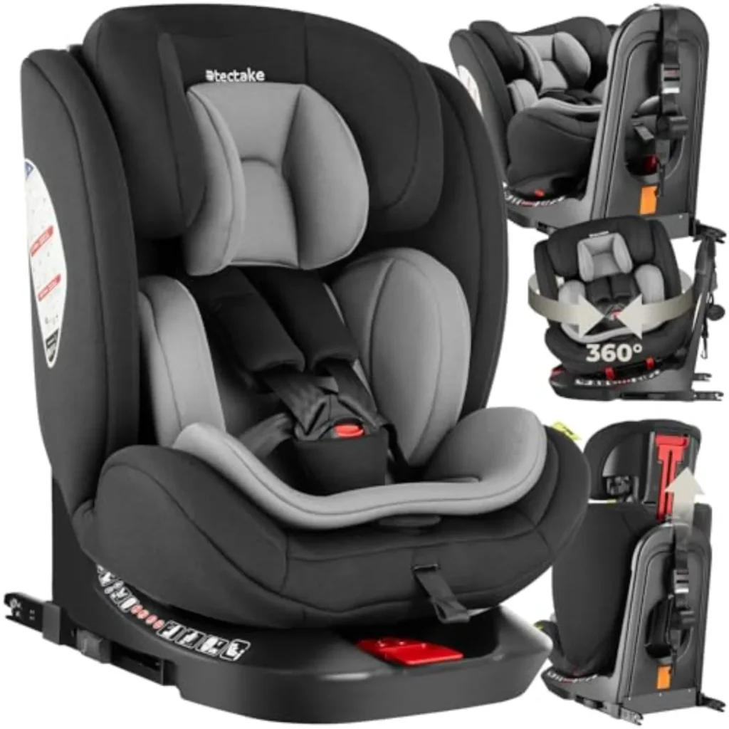 Silla de Coche Giratoria 360° i-Size - Grupo 0/1/2/3 (0-150 cm), ISOFIX, Top Tether, Reposacabezas Ajustable, Arnés 5 Puntos y Reductor Extraíble