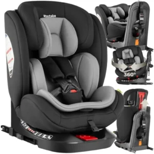 Silla de Coche Giratoria 360° i-Size - Grupo 0/1/2/3 (0-150 cm), ISOFIX, Top Tether, Reposacabezas Ajustable, Arnés 5 Puntos y Reductor Extraíble