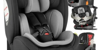 Silla de Coche Giratoria 360° i-Size - Grupo 0/1/2/3 (0-150 cm), ISOFIX, Top Tether, Reposacabezas Ajustable, Arnés 5 Puntos y Reductor Extraíble