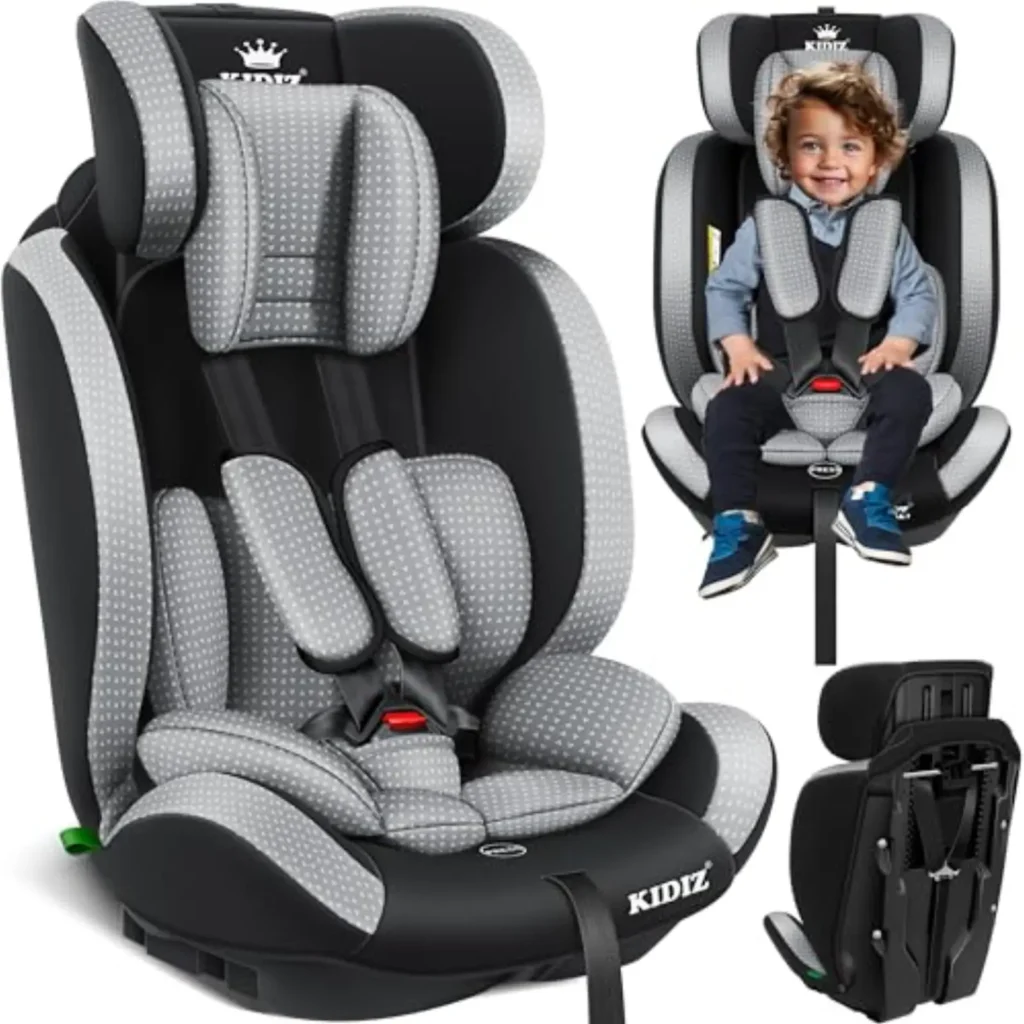Silla de Coche KIDIZ Grupo 1/2/3 (9-36kg) - Ajustable 1-12 Años, Homologada ECE R129/03, Cinturón 5 Puntos, Gris