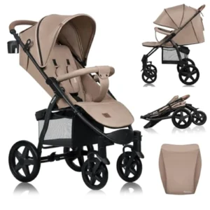 LIONELO Annet Cochecito Plegable para Bebés 0-48M, Capota XXL, Reclinable, Mosquitera, Ligero 10.5 kg, Hasta 22 kg, Beige