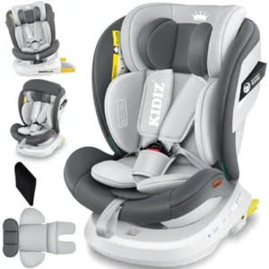 Silla Coche Bebé KIDIZ 360° Giratoria ISOFIX Top Tether Grupo 0/1/2/3 (0-36 kg) - Arnés 5 Puntos, Reposacabezas Ajustable y Toldo ECE R129