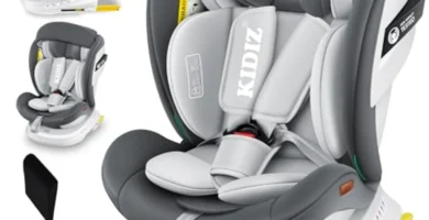 Silla Coche Bebé KIDIZ 360° Giratoria ISOFIX Top Tether Grupo 0/1/2/3 (0-36 kg) - Arnés 5 Puntos, Reposacabezas Ajustable y Toldo ECE R129