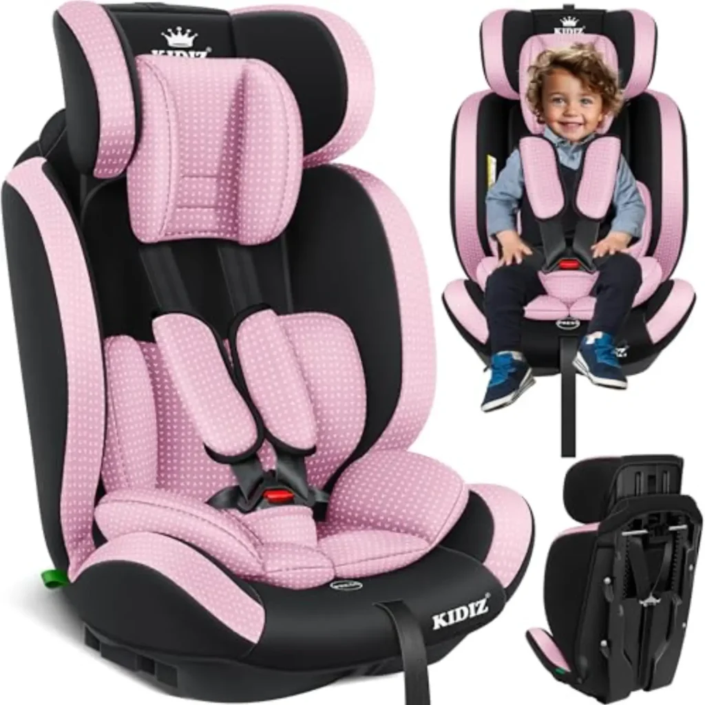 KIDIZ® Silla de Coche Grupo 1/2/3 (9-36kg) - Asiento Infantil Ajustable 1-12 Años, Homologado ECE R129/03, Rosa
