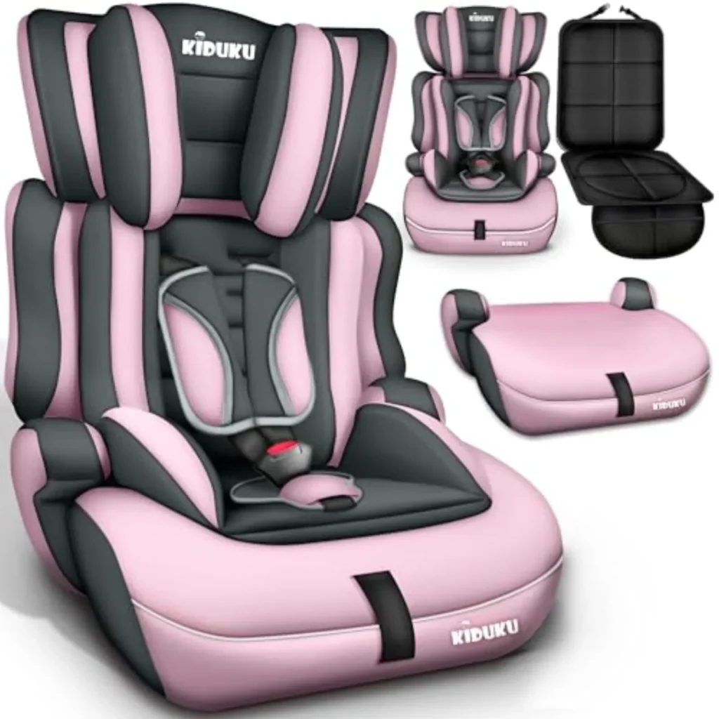 Silla de Coche KIDUKU Grupo 1/2/3 (9-36 kg) - Ajustable, Segura y Homologada ECE R44/04 - Gris/Rosa
