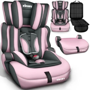 Silla de Coche KIDUKU Grupo 1/2/3 (9-36 kg) - Ajustable, Segura y Homologada ECE R44/04 - Gris/Rosa