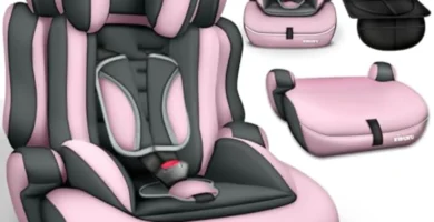 Silla de Coche KIDUKU Grupo 1/2/3 (9-36 kg) - Ajustable, Segura y Homologada ECE R44/04 - Gris/Rosa